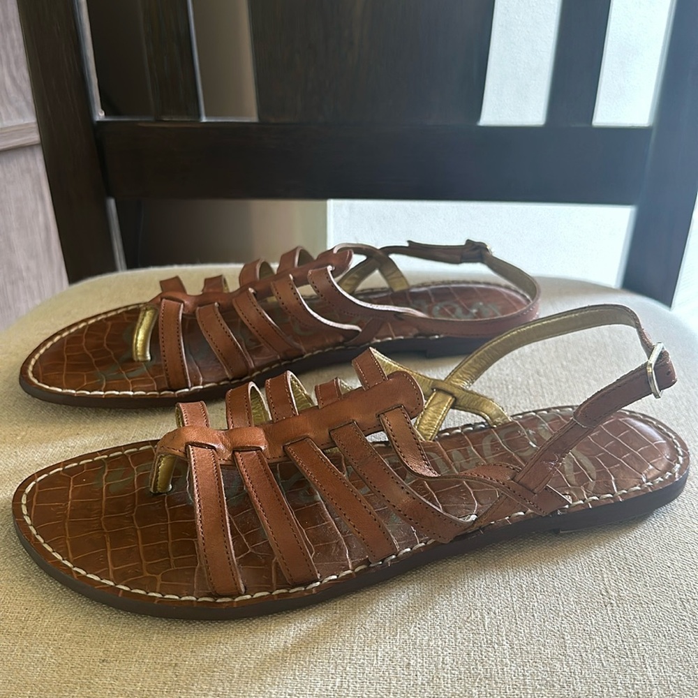 Sam Edelman Women’s Leather Gladiator Style Sandals Flats Brown Size 8.5